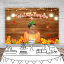 Fall Thanksgiving Birthday Party Halloween Photography One Little Pumpkin Is Turning One Wood Backdrops Autumn Maple leaf Photo Props