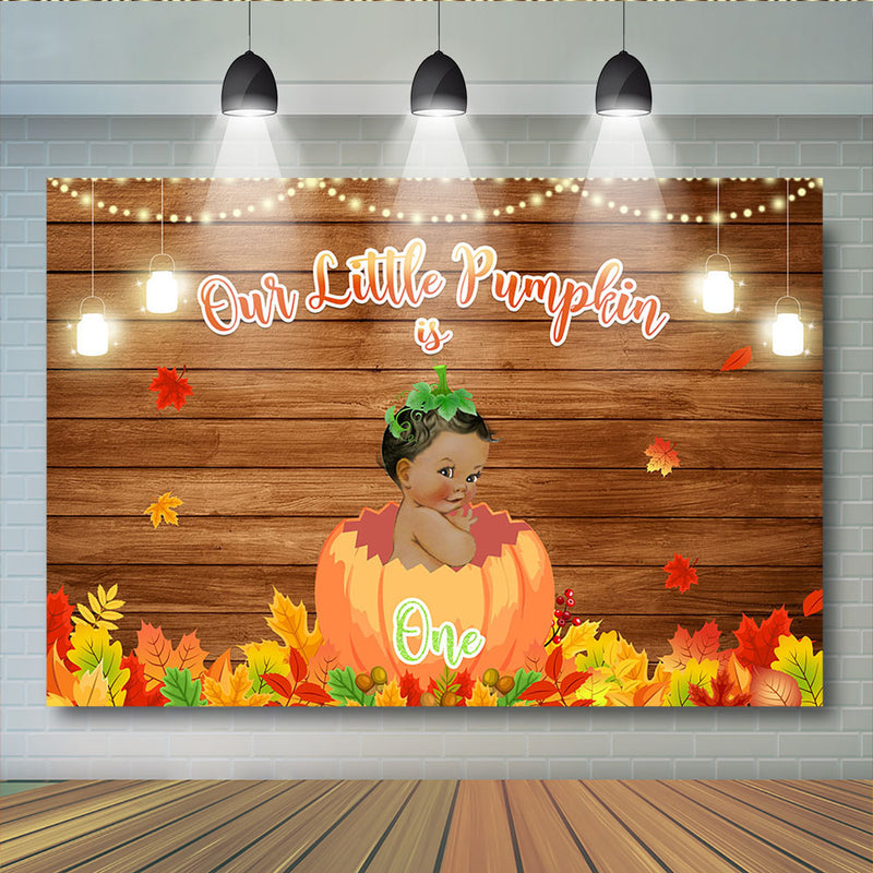 Fall Thanksgiving Birthday Party Halloween Photography One Little Pumpkin Is Turning One Wood Backdrops Autumn Maple leaf Photo Props
