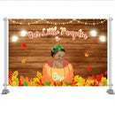 Fall Thanksgiving Birthday Party Halloween Photography One Little Pumpkin Is Turning One Wood Backdrops Autumn Maple leaf Photo Props