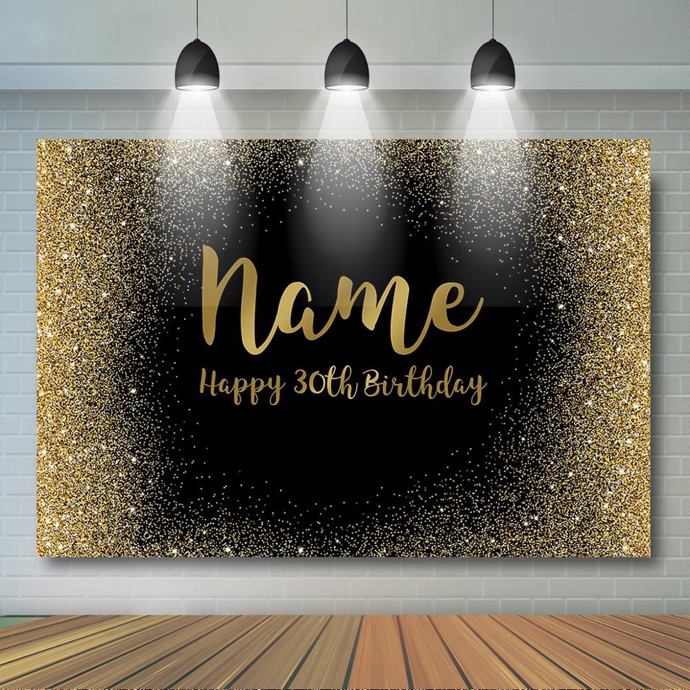 Custom Name Birthday Photo Backgrounds Black Glitter Golden Dot Background Birthday Anniversary Party Decor