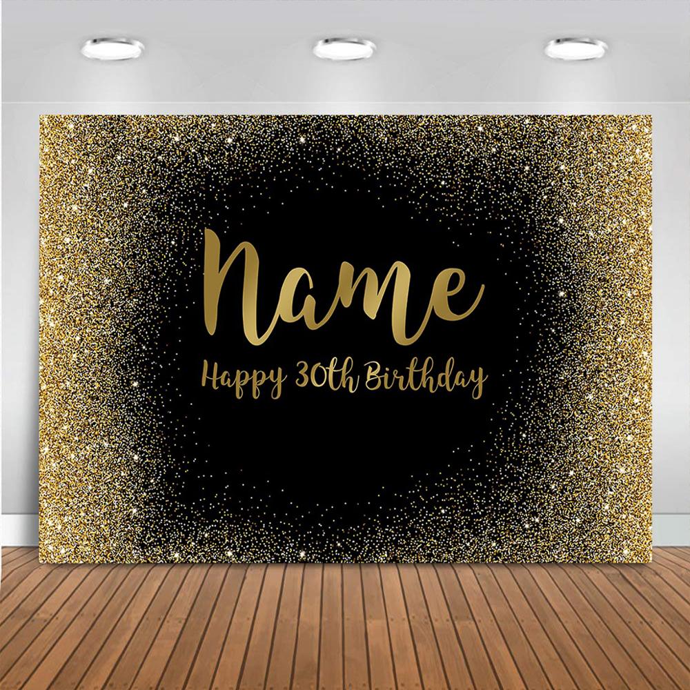 Custom Name Birthday Photo Backgrounds Black Glitter Golden Dot Background Birthday Anniversary Party Decor