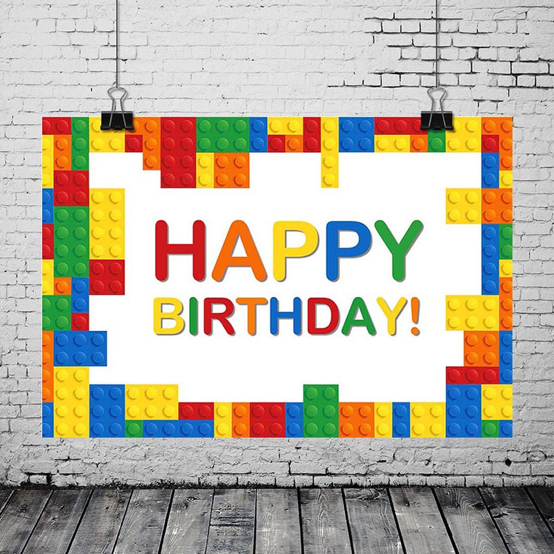 Fondo de fotografía de cumpleaños, bloques de construcción coloridos, decoraciones para fiesta de niño y niña, Fondo para fotomatón, Banner 