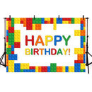 Arrière-plan de photographie d'anniversaire, blocs de construction colorés, décorations de fête pour bébé garçon et fille, bannière de fond de stand Photo 
