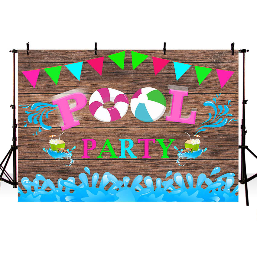 Birthday Pool Party Backdrop Decoration Swimming Pool Birthday Party Banner Supplies Photography Background Photo Booth