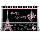 Toile de fond pour paires d'anniversaire, pour photographie, tour Eiffel, fête d'anniversaire, décor de Table de gâteau, arrière-plan noir et rose