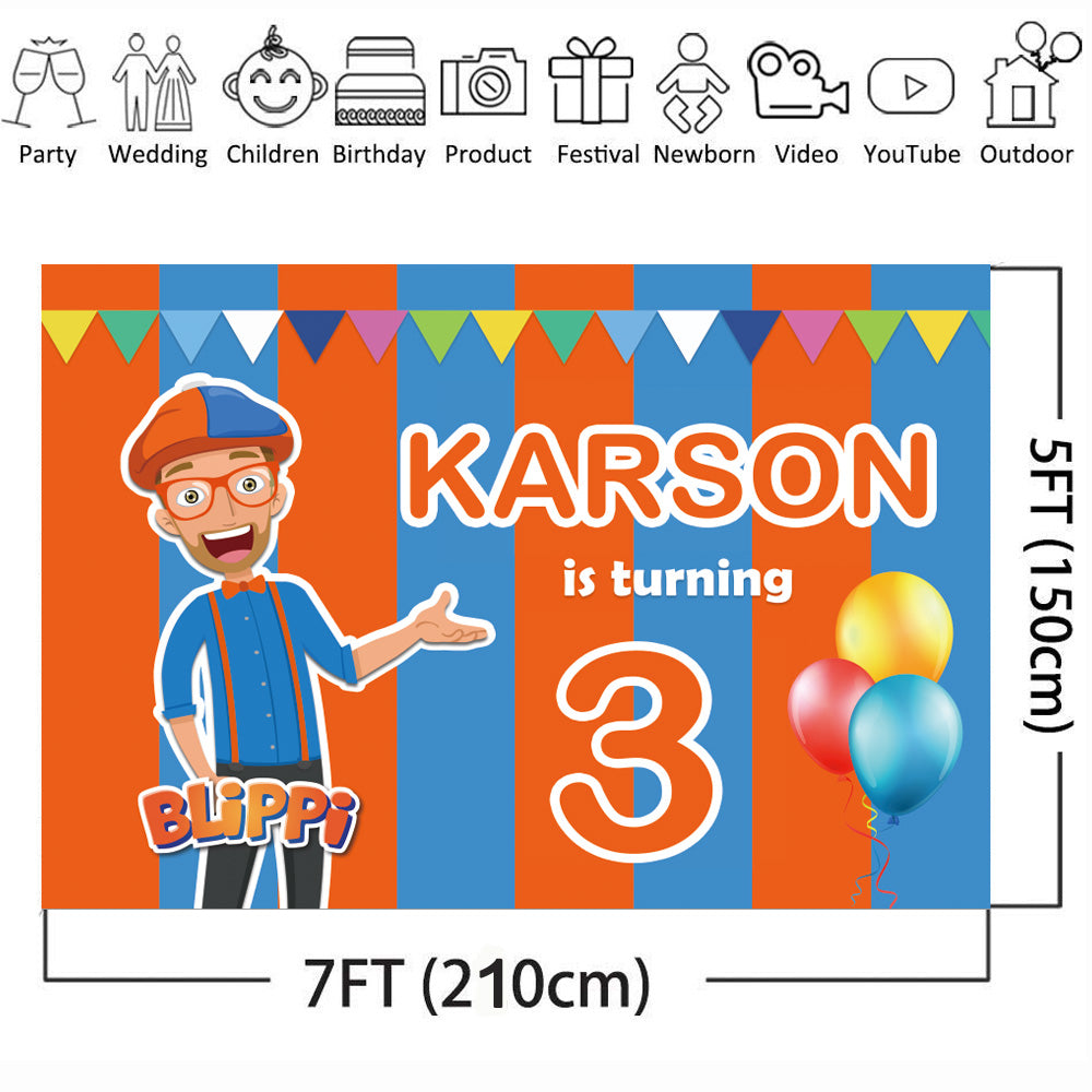 Personalizar nombre Blippi Youtube telón de fondo cumpleaños Banner fiesta telón de fondo decoraciones de fiesta 