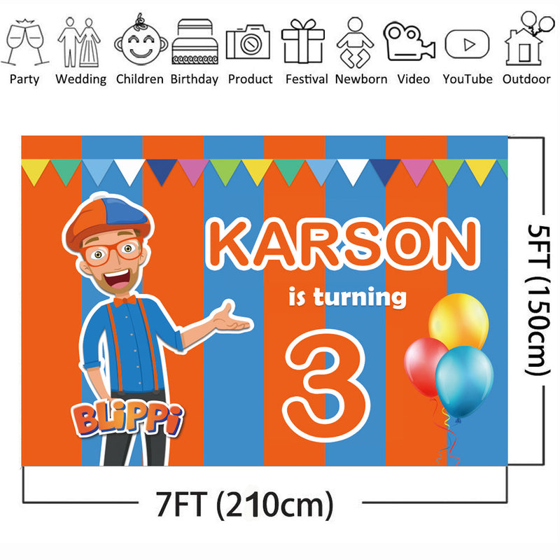 Personalizar nombre Blippi Youtube telón de fondo cumpleaños Banner fiesta telón de fondo decoraciones de fiesta 