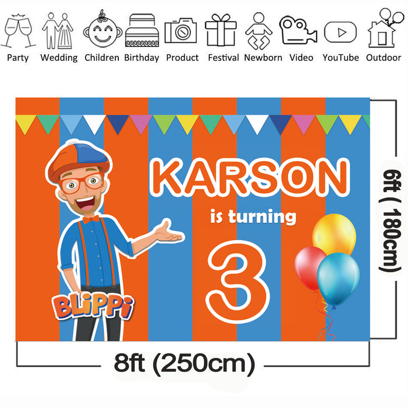 Personalizar nombre Blippi Youtube telón de fondo cumpleaños Banner fiesta telón de fondo decoraciones de fiesta 