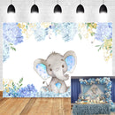 Blue Elephant Themed Baby Shower Backdrop Flowers Elephant Birthday Background Boy or Girl Happy Birthday Photography Backdrop