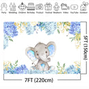 Blue Elephant Themed Baby Shower Backdrop Flowers Elephant Birthday Background Boy or Girl Happy Birthday Photography Backdrop