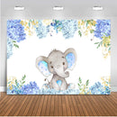 Blue Elephant Themed Baby Shower Backdrop Flowers Elephant Birthday Background Boy or Girl Happy Birthday Photography Backdrop