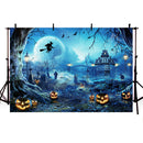 Blue Night Tombstone Backdrop for Photography Children Kid Portrait Photo Background Evil Witch Pumpkins Photoshoot Castle Props