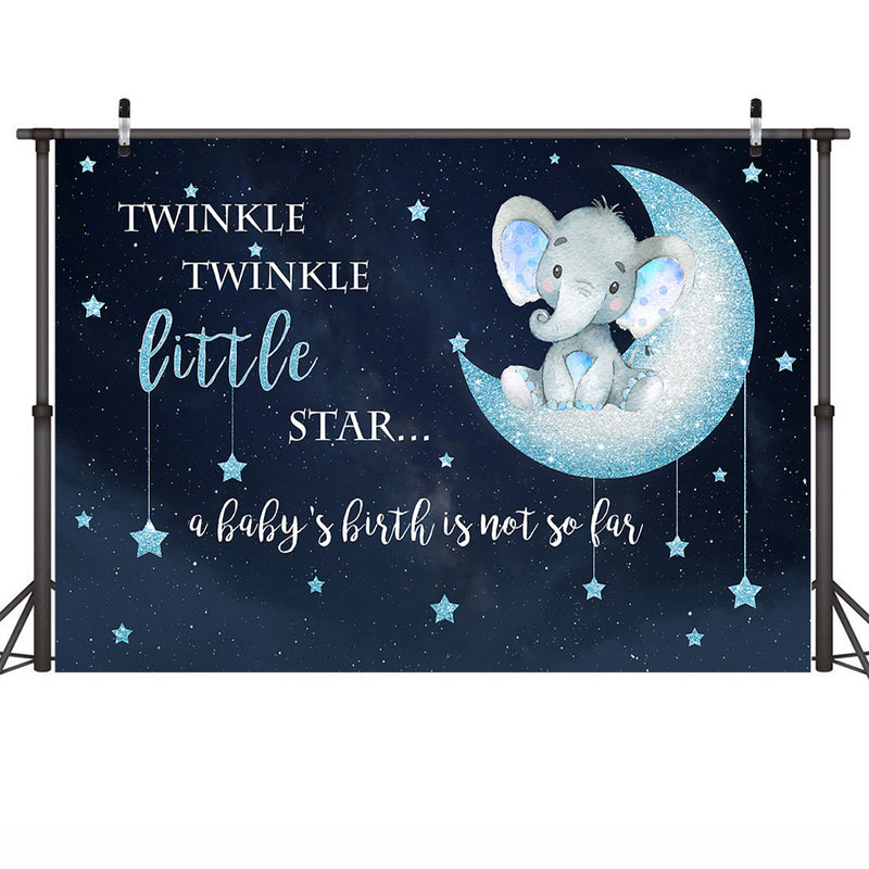 Boy Elephant Backdrop Photography Twinkle Twinkle Little Star Baby Shower Photo Background Blue Starry Sky Newborn Elephant Backdrops