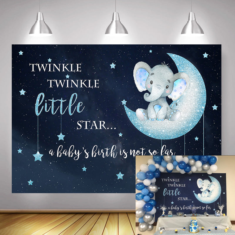 Boy Elephant Backdrop Photography Twinkle Twinkle Little Star Baby Shower Photo Background Blue Starry Sky Newborn Elephant Backdrops