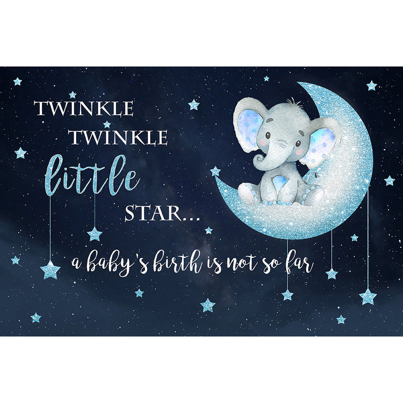 Boy Elephant Backdrop Photography Twinkle Twinkle Little Star Baby Shower Photo Background Blue Starry Sky Newborn Elephant Backdrops