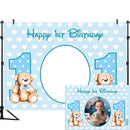 Personalized Boy Happy 1st Birthday Blue Backdrop Baby Shower Photography Background Poster Dessert Table Decorations Props