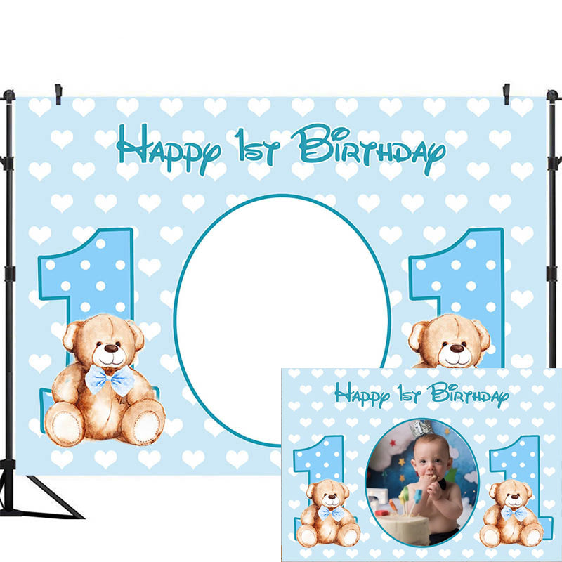 Fondo personalizado para niño feliz 1er cumpleaños azul, Fondo para fotografía de Baby Shower, póster, decoraciones para mesa de postre, accesorios