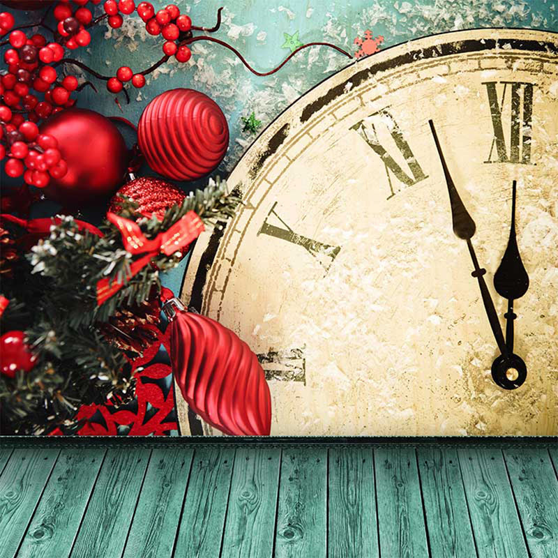 photo backdrop New year bell -photo backdrop clock -photo booth backdrop wood floor -photo backdrop red -photography backdrops kids