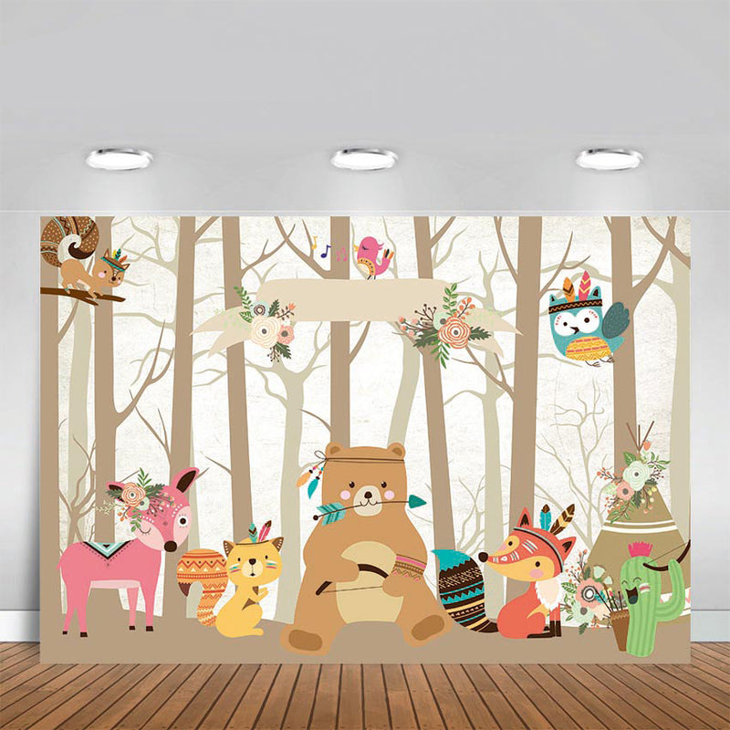 Cartoon Animals Birthday Backdrops Baby Forest Jungle Safari Photography Background Party Decorations for Backdrop