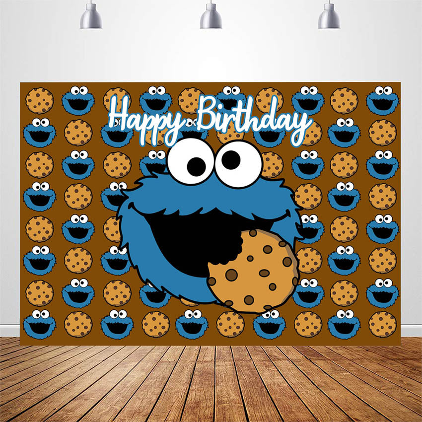 Cartoon Cookie Monsters Birthday Background Sesame Street Kid Children Birthday Party Banner Photography Backdrops Photo Booth
