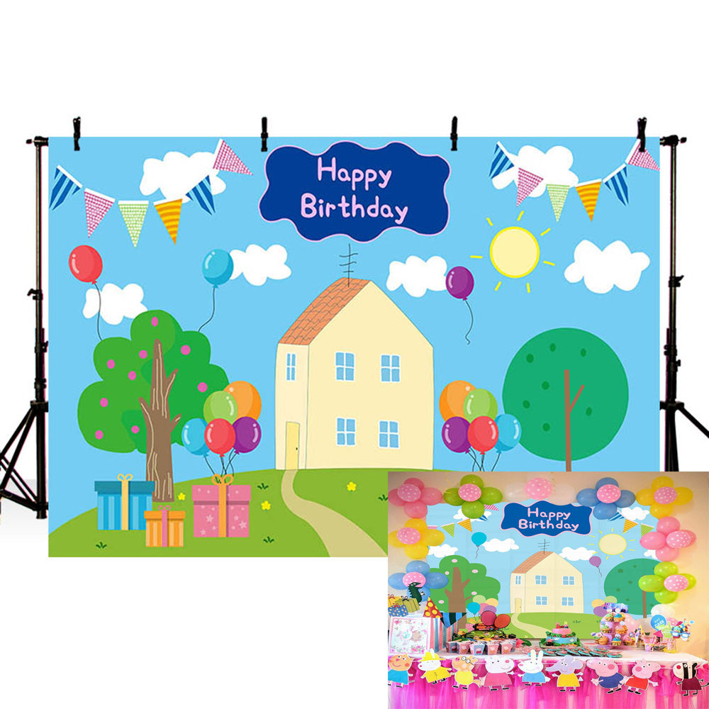 Peppa Pig Photo Backdrop Birthday Photography Studio Backdrop for Baby Shower Newborn Party Photo Booth Props Cake Table Decor Banner