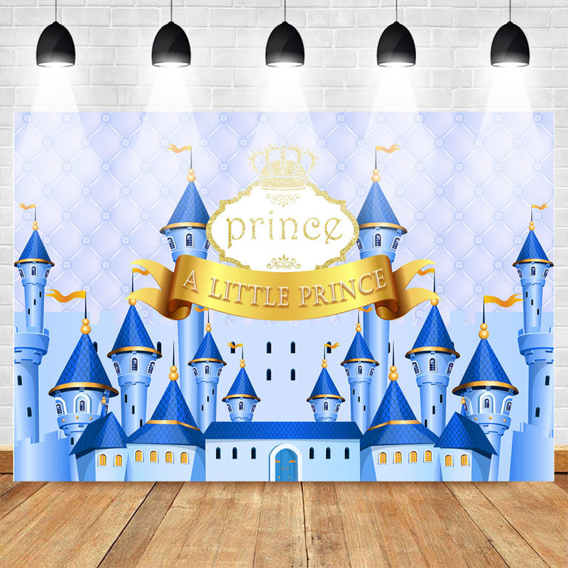 Dessin animé château fantastique toile de fond photographique nouveau-né petit Prince fond d'anniversaire pour garçon château bleu conte de fées décors