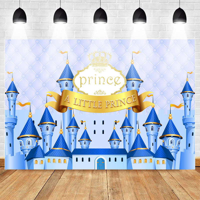 Cartoon Fantasy Castle Photographic Backdrop Newborn Little Prince Birthday Background for Boy Blue Castle Fairy Tale Backdrops