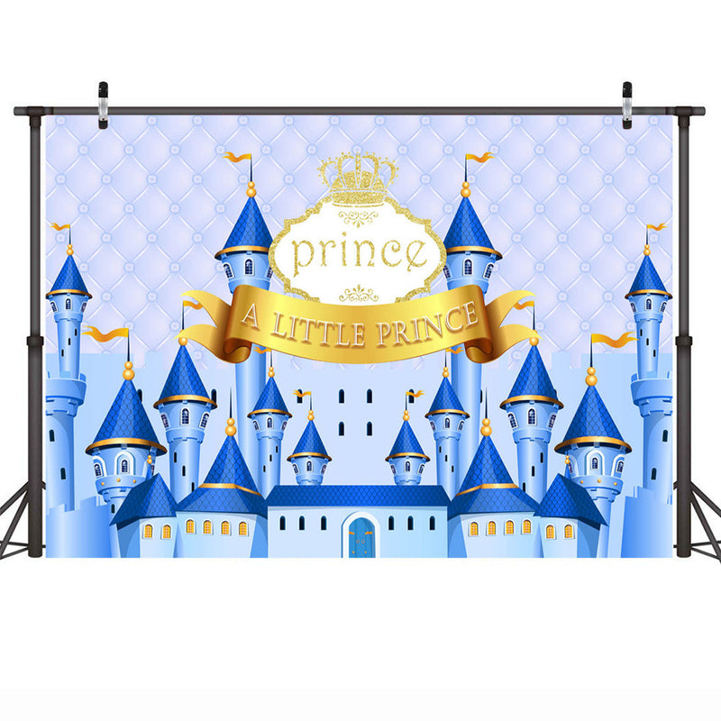Cartoon Fantasy Castle Photographic Backdrop Newborn Little Prince Birthday Background for Boy Blue Castle Fairy Tale Backdrops