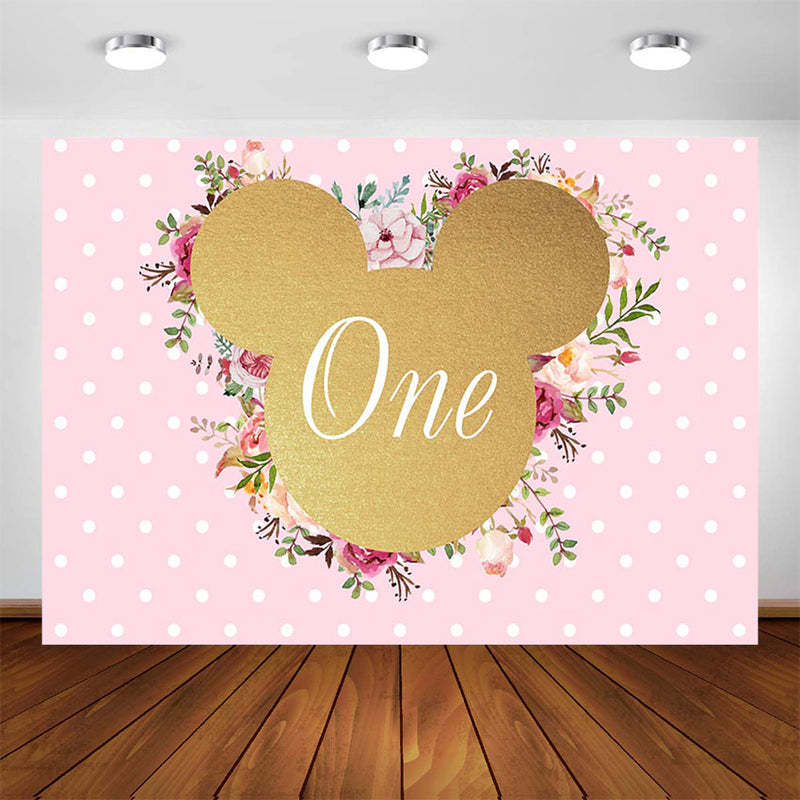 Customized Cartoon Photography Backdrops Pink Minnie Mouse Birthday Party Backdrop Decor Photo Booth Background