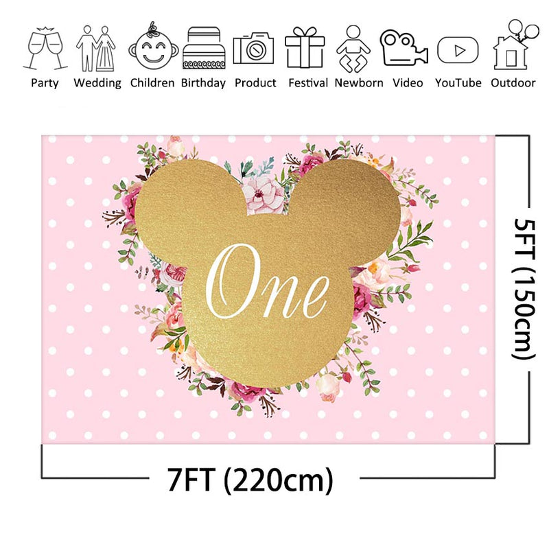 Customized Cartoon Photography Backdrops Pink Minnie Mouse Birthday Party Backdrop Decor Photo Booth Background