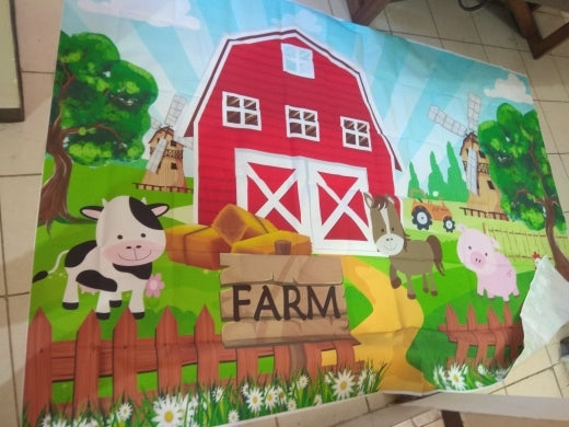 Cartoon Farm Theme Barn Domestic Animals Rustic Happy Birthday Banner Photo Background Child Party Decoration Banner Backdrops for Photography