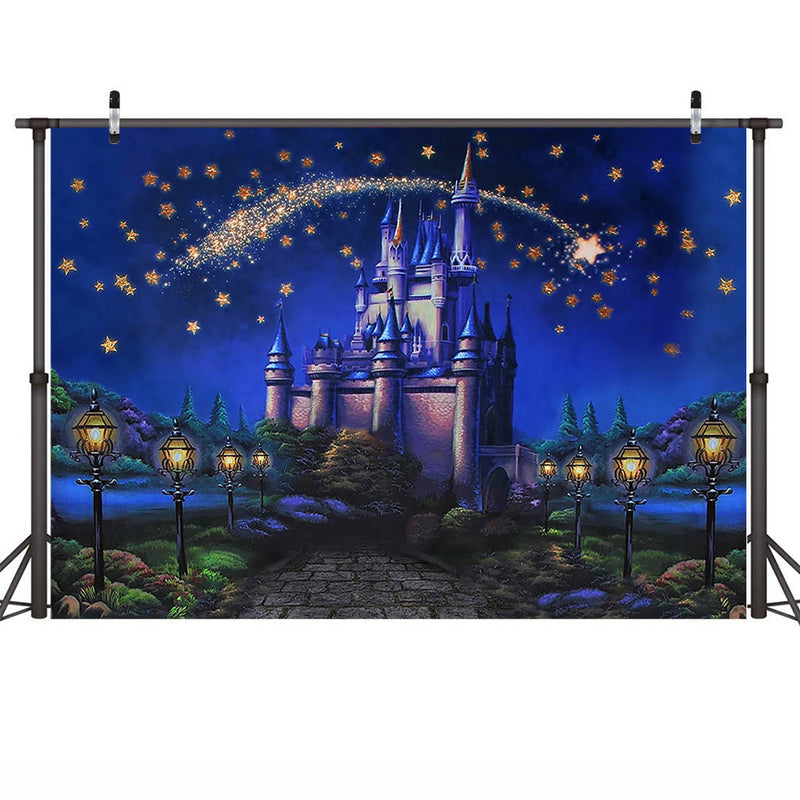 Castle Fairy Tale Princess Photography Backdrop Blue Starry Sky Newborn Children Birthday Background Golden Stars Photo Studio