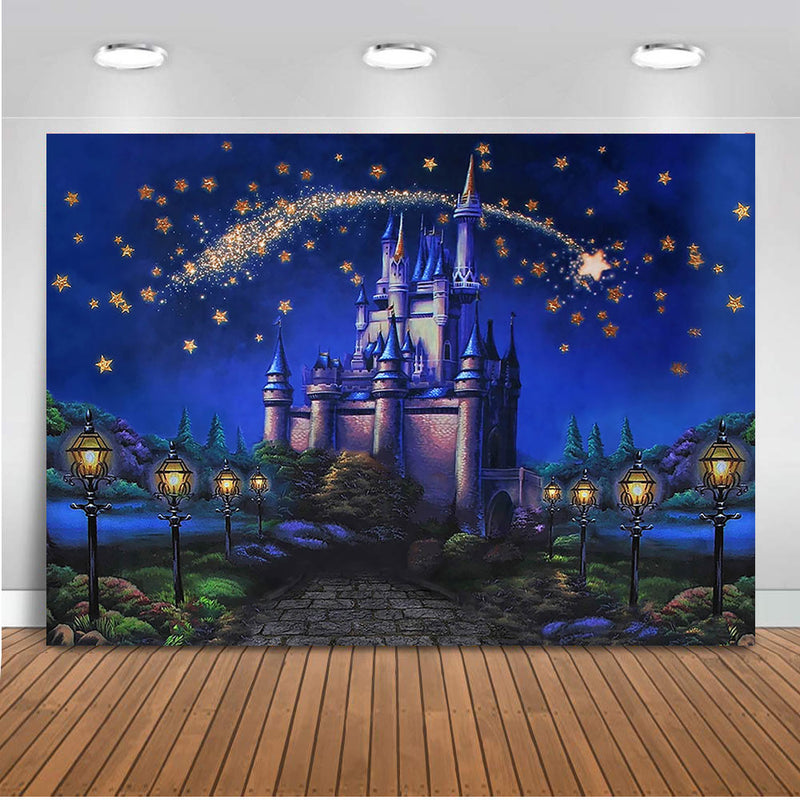 Castle Fairy Tale Princess Photography Backdrop Blue Starry Sky Newborn Children Birthday Background Golden Stars Photo Studio