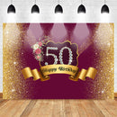 Celebration 50th Birthday Photo Background for Elder Party Banner Background Gift for Mother Golden Shiny Scarlet Flower Diamond