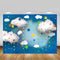 Children Birthday Art Backdrop for Photography Blue Sky White Clouds Rainbow Stars Background Birthday Cake Smash Photocall