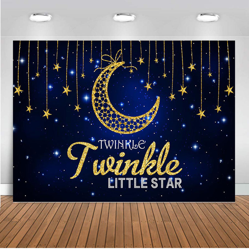 Twinkle Twinkle Little Star Photography Background Navy Blue Starry Moon Baby Shower Vinyl Photo Backdrop Kids Party Banner Cake Table Decor Supplies