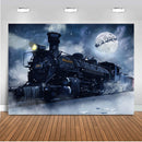 Snow Train Track Photography Backdrops Winter Night Moon Background Backdrops Outdoor Props Xmas Vinyl photo Backdrop For kids