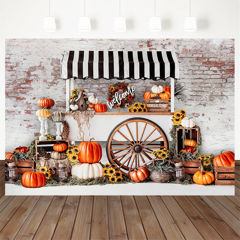 Fall Thanksgiving Photography Backdrop Halloween Rustic Brick Wall Harvest Background Autumn Pumpkins Maple Leaves Baby Shower Party Decoration Photo Studio