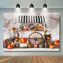 Fall Thanksgiving Photography Backdrop Halloween Rustic Brick Wall Harvest Background Autumn Pumpkins Maple Leaves Baby Shower Party Decoration Photo Studio