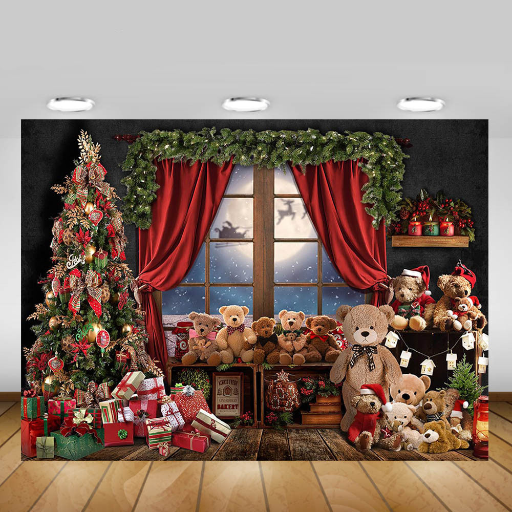 Christmas Bear Toys Backdrop Gifts Window Kids Portrait Background Pho ...