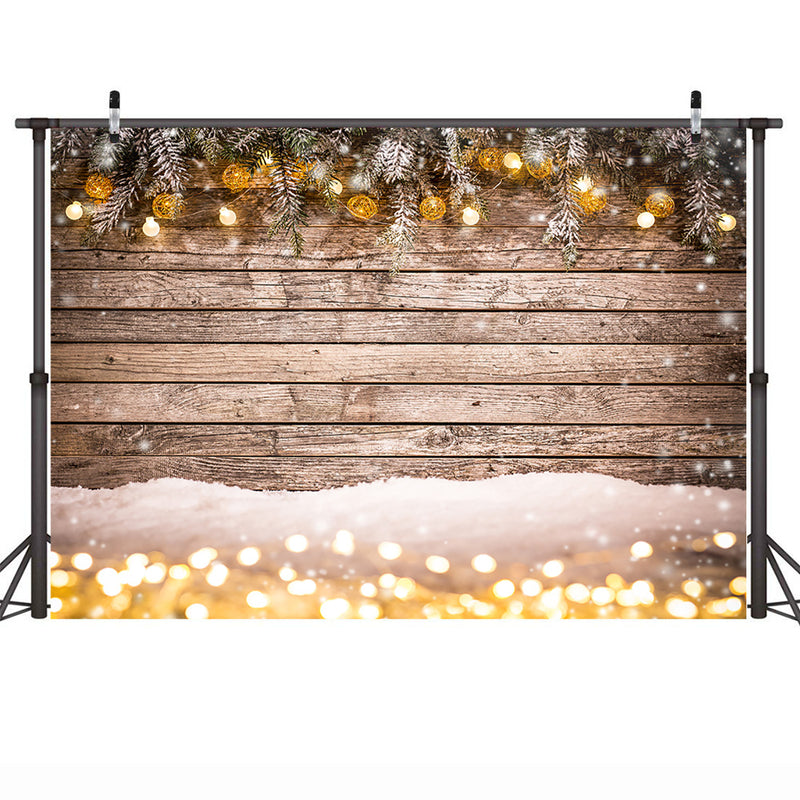 Christmas Backdrop Snowflake Gold Glitter Bokeh Wood Floor Photography Backdrop Xmas Champagne Wooden Background for Kids Portrait Photo Studio