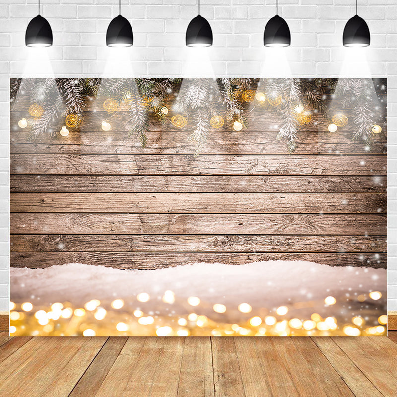 Christmas Backdrop Snowflake Gold Glitter Bokeh Wood Floor Photography Backdrop Xmas Champagne Wooden Background for Kids Portrait Photo Studio