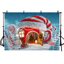 Navidad Whoville Candy Canes House Telón de fondo Invierno Nieve Cuento de hadas Copo de nieve Decoración de fiesta de Navidad Bebé Niños Fotografía de fondo 