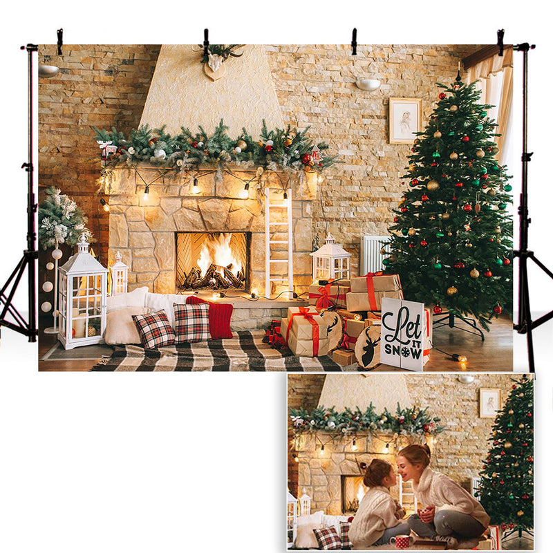 Toile de fond de noël pour photographie, cheminée en brique, pour enfants et adultes, cabine Photo de famille, décor de Studio pour séance photo, bébé, nouveau-né 