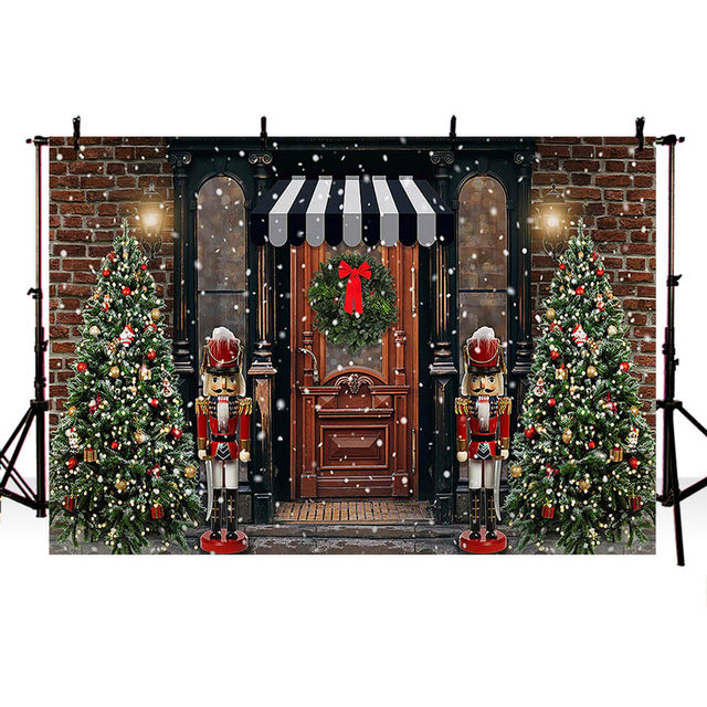 Christmas Backdrop for Photography Outdoor Wood Door Newborn Kid Portrait Photo Background Photoshoot Studio Props