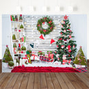 Christmas Background For Photography Trees Wood Wall Scene Wreath Backdrop For Photo Booth Family Party gifts Backgrounds