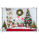 Christmas Background For Photography Trees Wood Wall Scene Wreath Backdrop For Photo Booth Family Party gifts Backgrounds