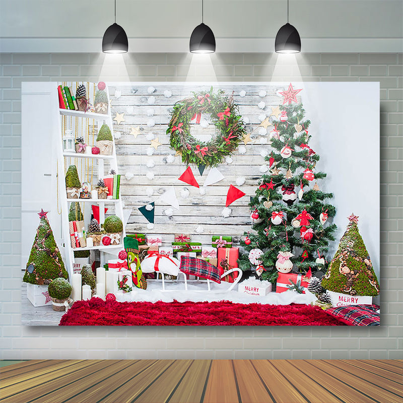 Christmas Background For Photography Trees Wood Wall Scene Wreath Backdrop For Photo Booth Family Party gifts Backgrounds
