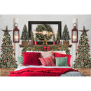 Telón de fondo con tema de dormitorio de Navidad, decoración de árbol, corona, luz, fotografía, cumpleaños, Feliz Navidad, almohada roja, foto 