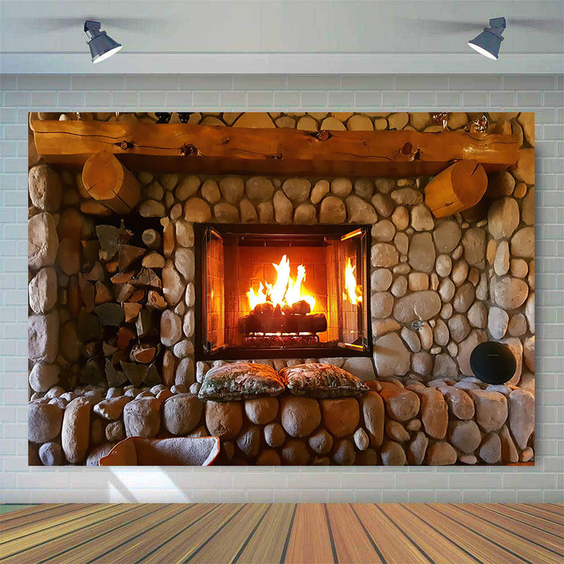 Christmas Brick Fireplace Background for Photography Fire Children Kids Photoshoot Prop Background Xmas Holiday Party Decor